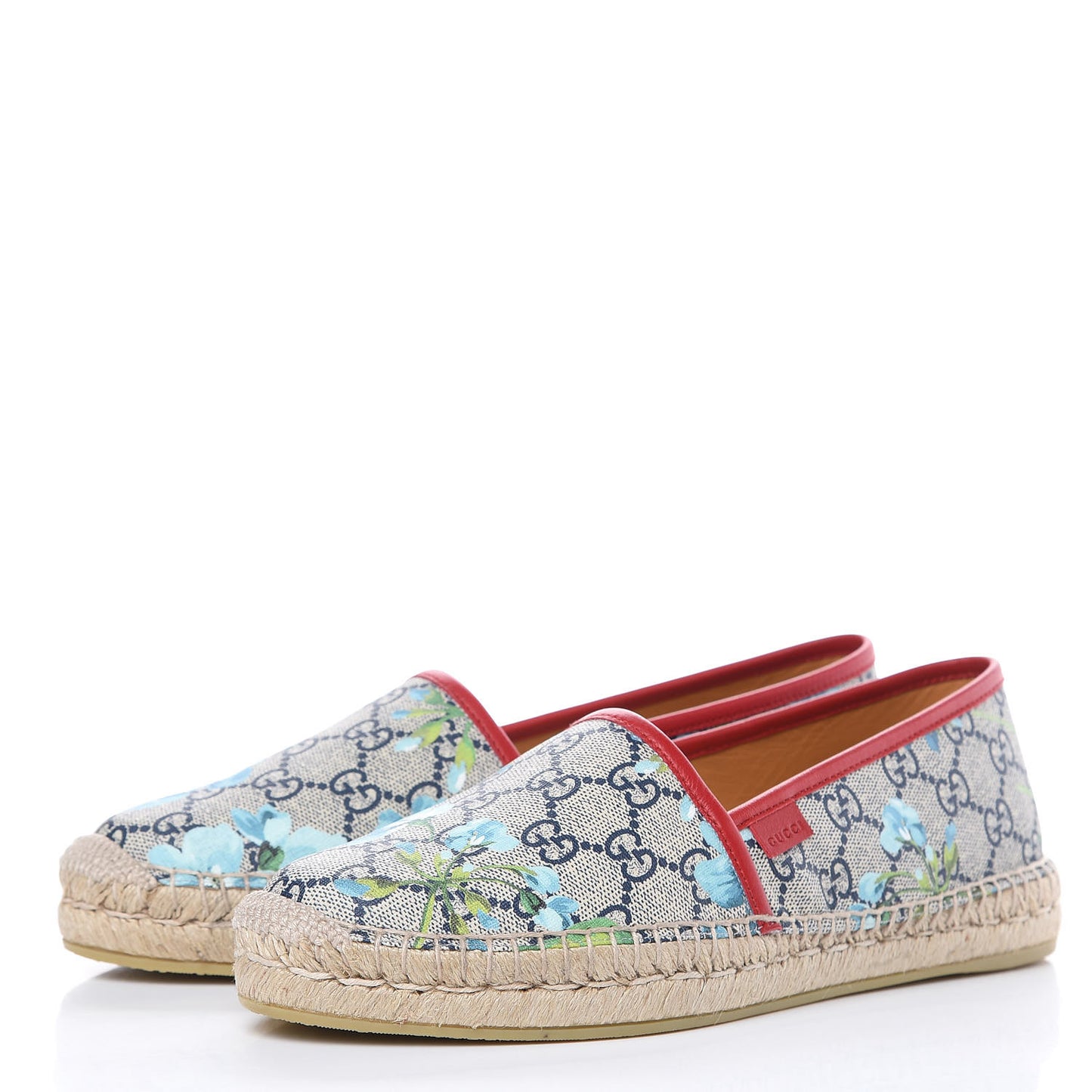 GG Supreme Monogram Blooms Espadrilles 40.5 Beige Blue Navy Hibiscus Red