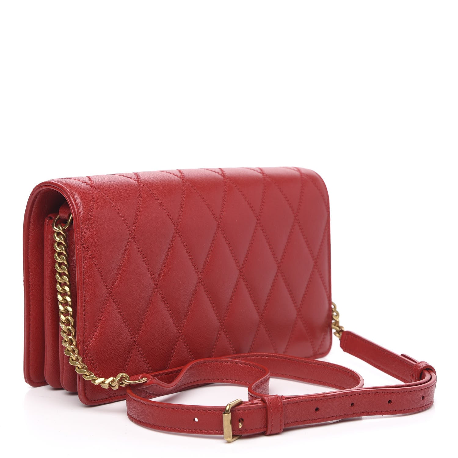 Saint Laurent Lambskin Diamond Quilted Monogram Angie Chain Bag Red 3 of 11