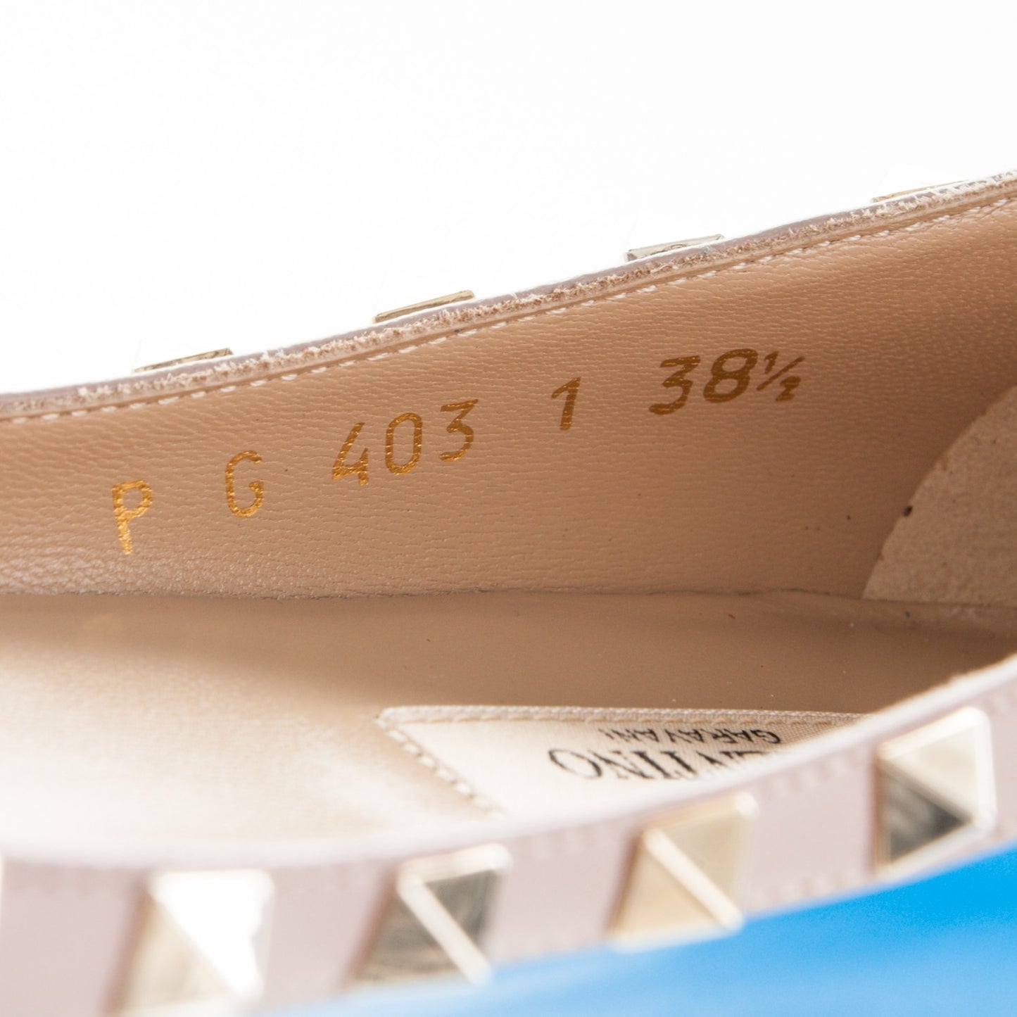 Calfskin Nappa Rockstud Ballerina Flats 38.5 Blue Fluo Poudre