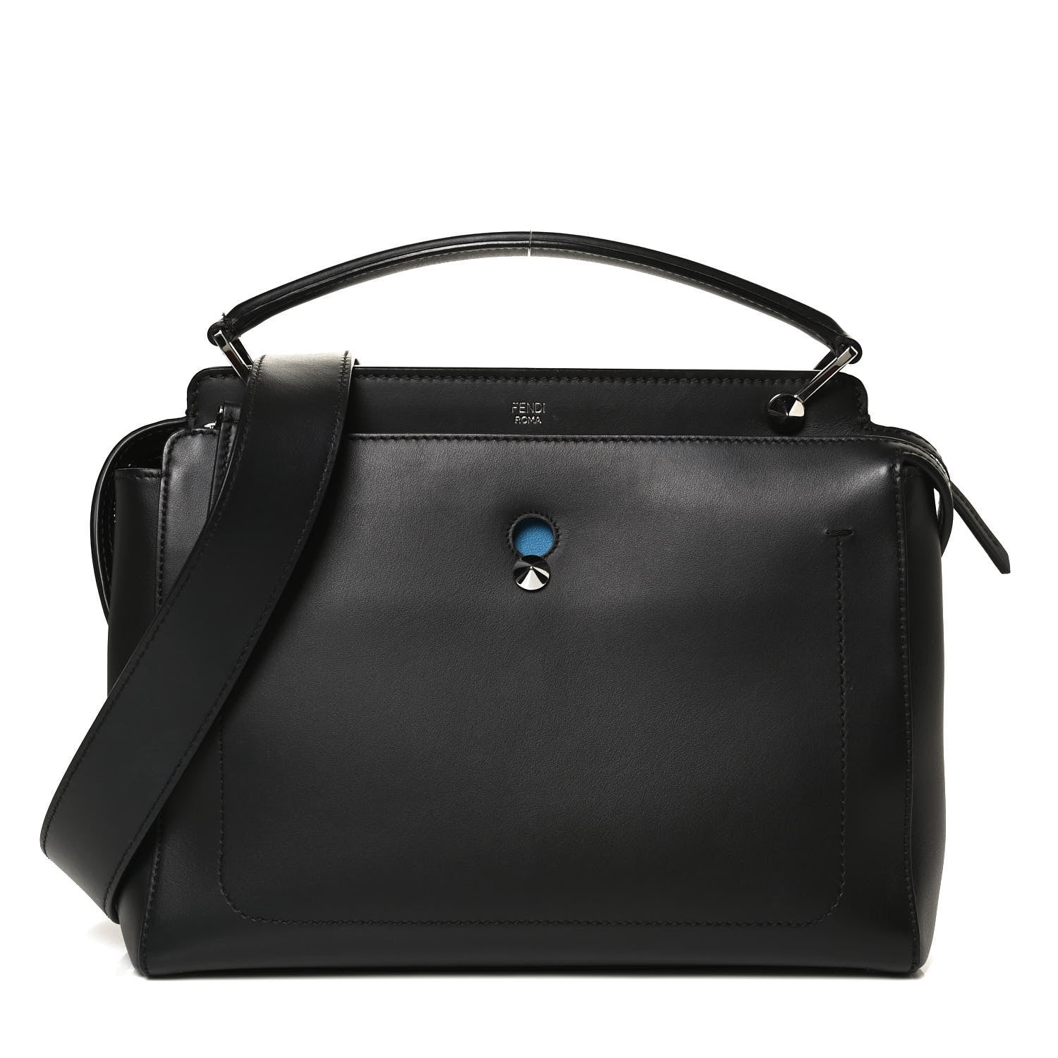 Fendi Vitello Baltico Dolce DotCom Satchel Black Blue Royal 1 of 9