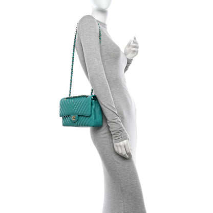 Chanel Lambskin Chevron Quilted Medium Double Flap Turquoise 2 of 13