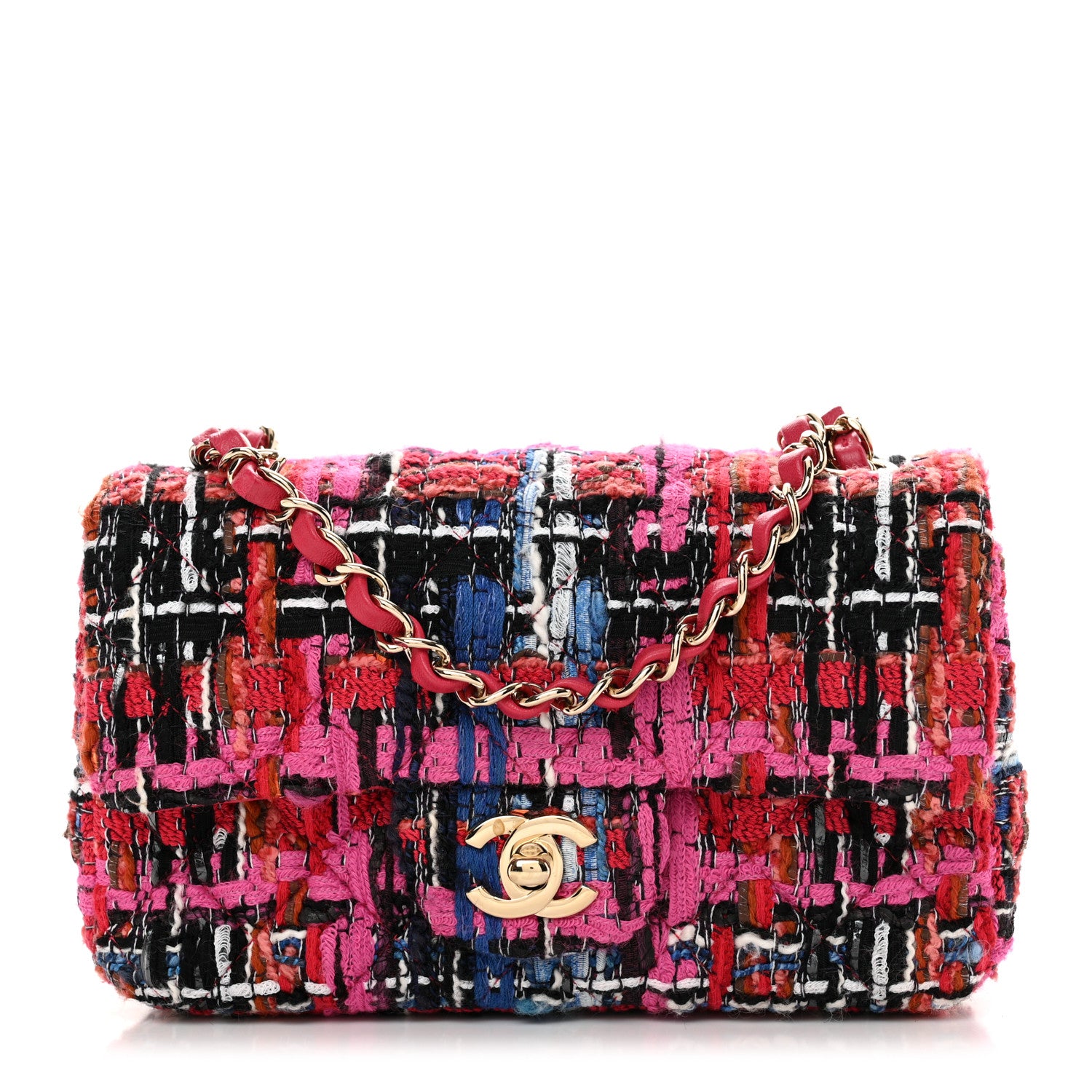 Chanel Tweed Quilted Mini Rectangular Flap Red Pink Black 1 of 10