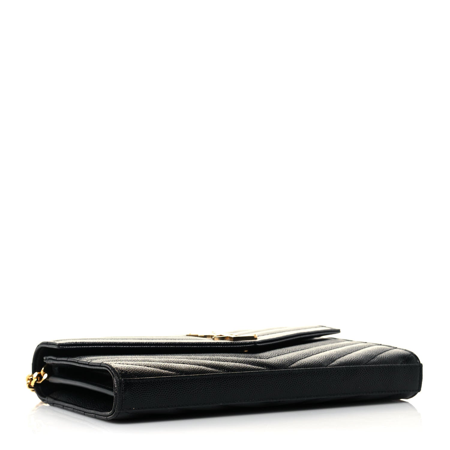 Saint Laurent Grain De Poudre Matelasse Chevron Monogram Chain Wallet Black 4 of 12