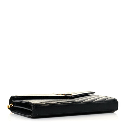 Saint Laurent Grain De Poudre Matelasse Chevron Monogram Chain Wallet Black 4 of 12