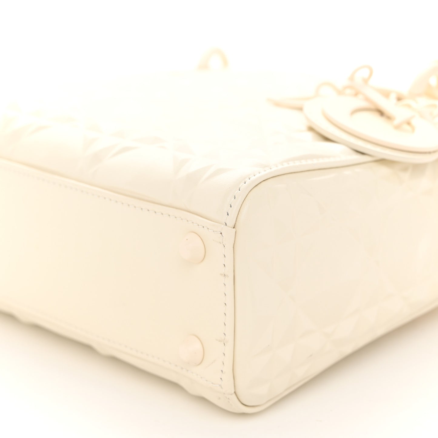 Calfskin Cannage Diamond Mini Lady Dior White