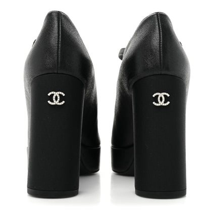 Chanel Lambskin Patent Cap Toe Mary Jane Platform Pumps 36 Black 4 of 10