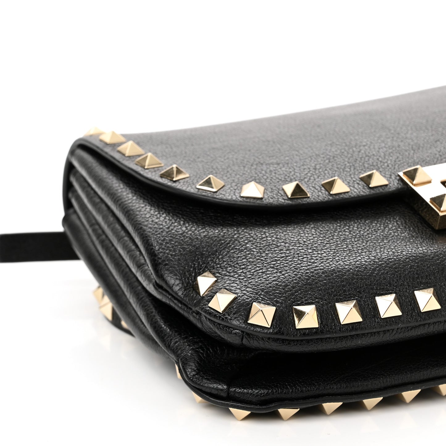 Pebbled Calfskin Small Rockstud Flap Crossbody Bag Black