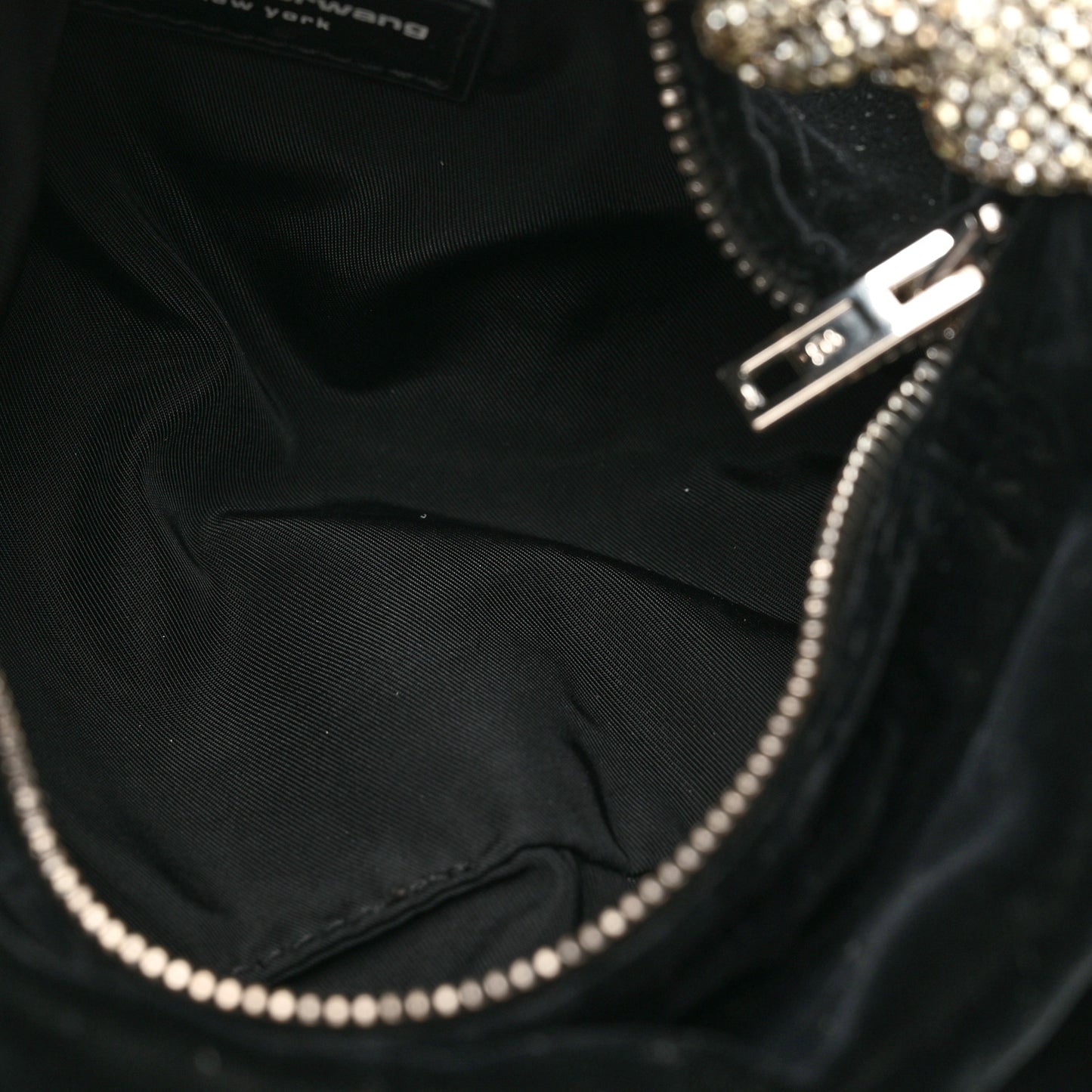 Velvet Crystal Rhinestone Mini Scrunchie Bag Black Silver