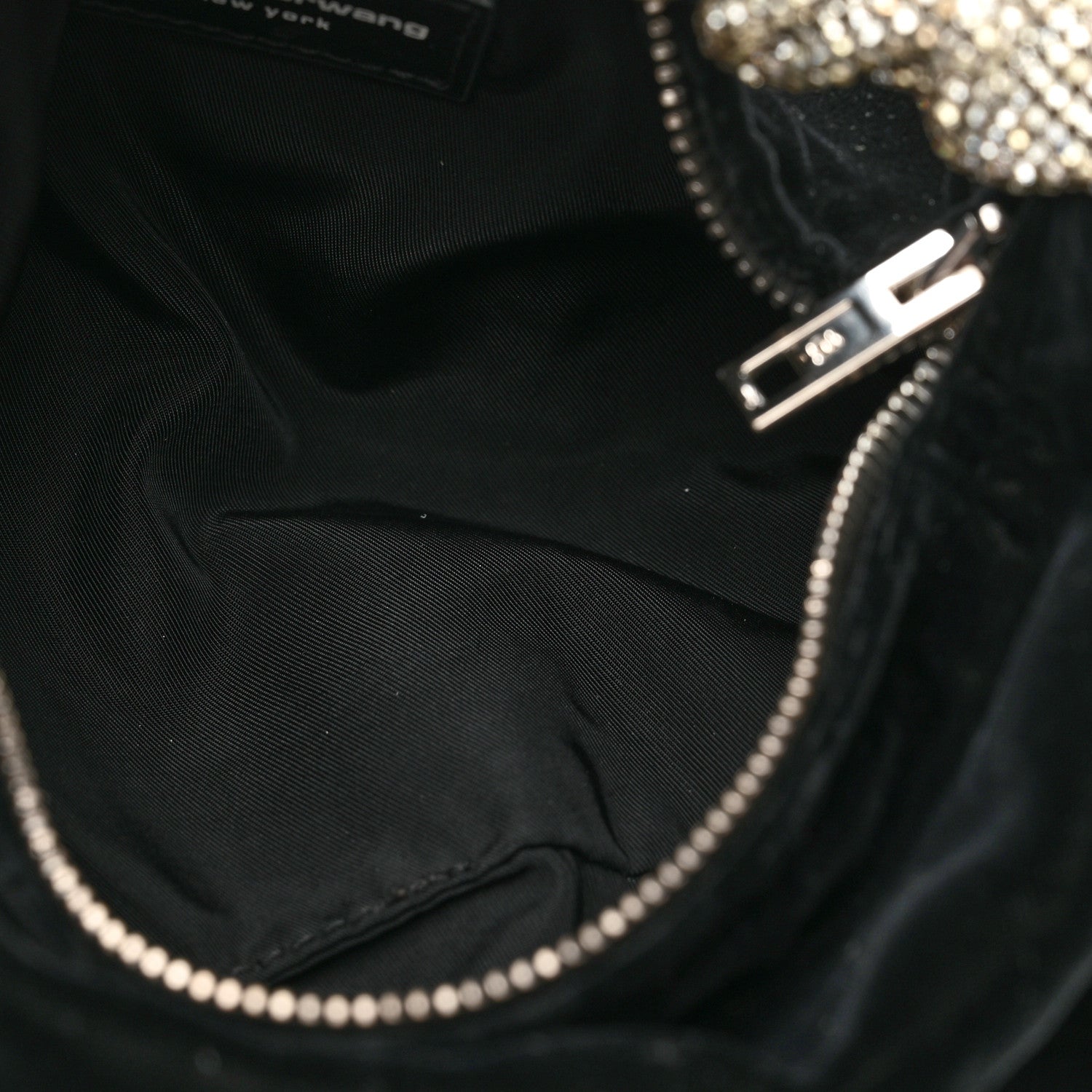 Alexander Wang Velvet Crystal Rhinestone Mini Scrunchie Bag Black Silver 5 of 7