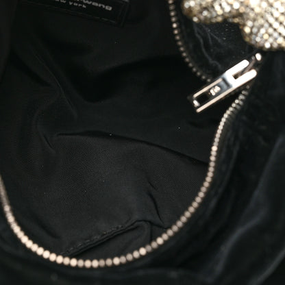 Alexander Wang Velvet Crystal Rhinestone Mini Scrunchie Bag Black Silver 5 of 7