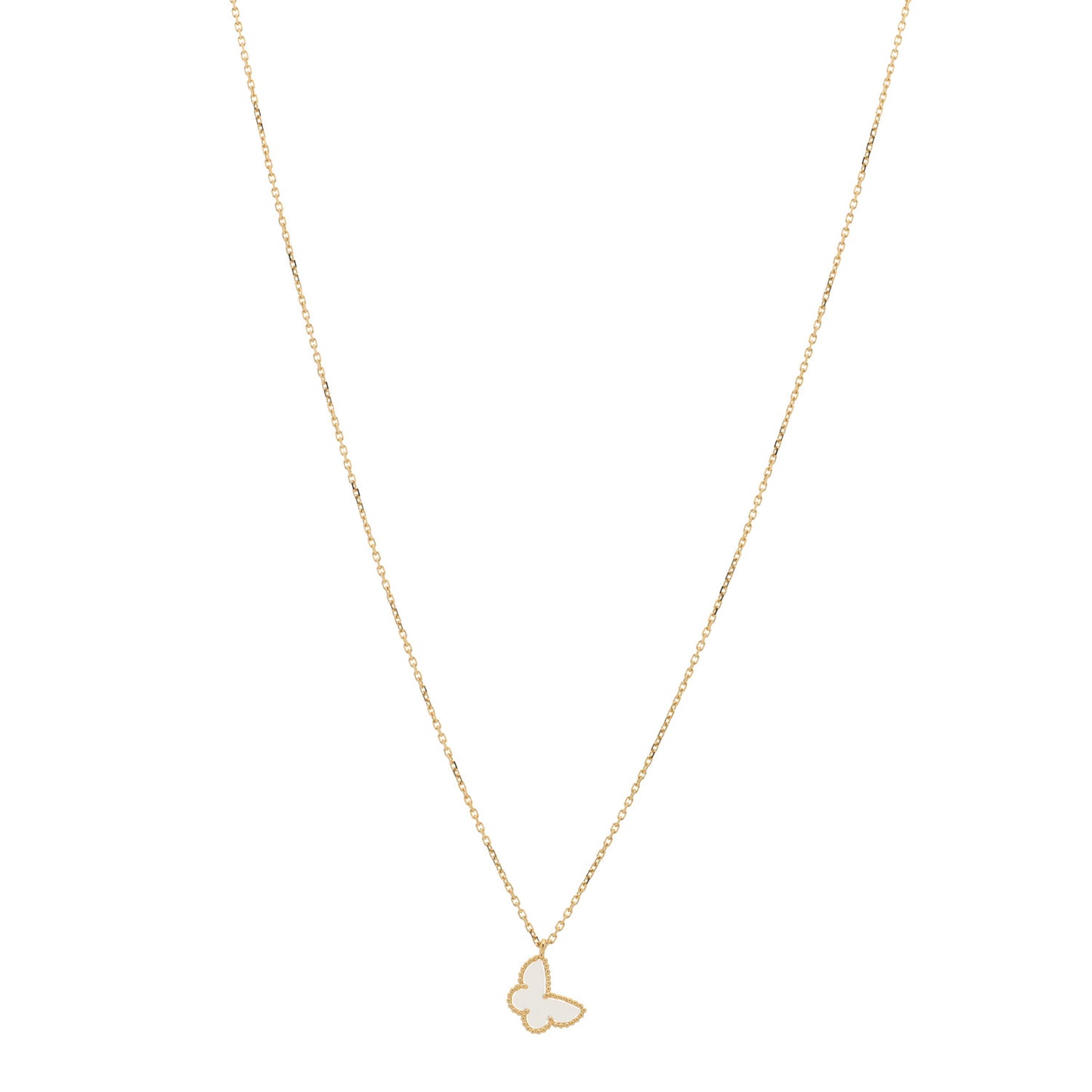 18K Yellow Gold Mother of Pearl Sweet Alhambra Butterfly Pendant Necklace
