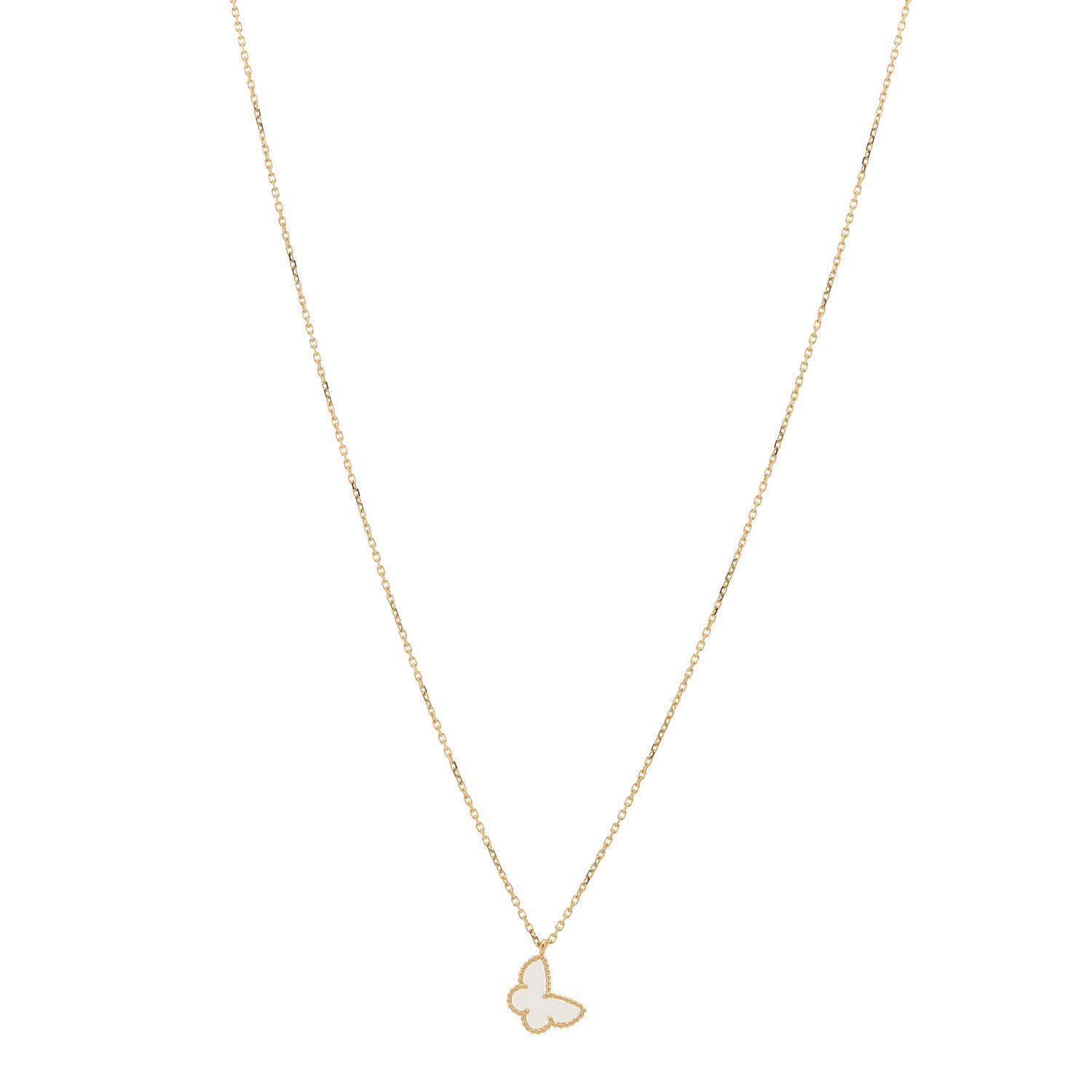 Van Cleef & Arpels 18K Yellow Gold Mother of Pearl Sweet Alhambra Butterfly Pendant Necklace 1 of 6