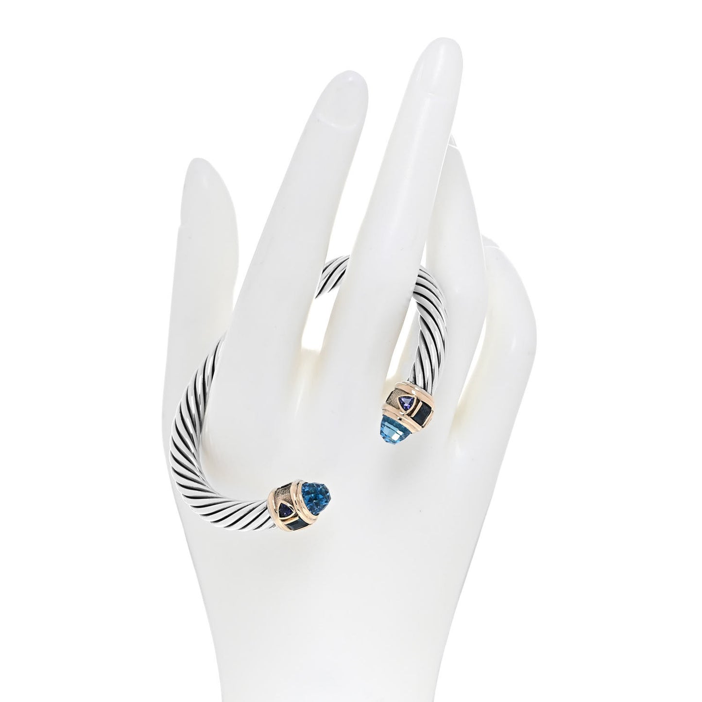Sterling Silver 14K Yellow Gold Hampton Blue Topaz Iolite 7mm Cable Renaissance Bracelet