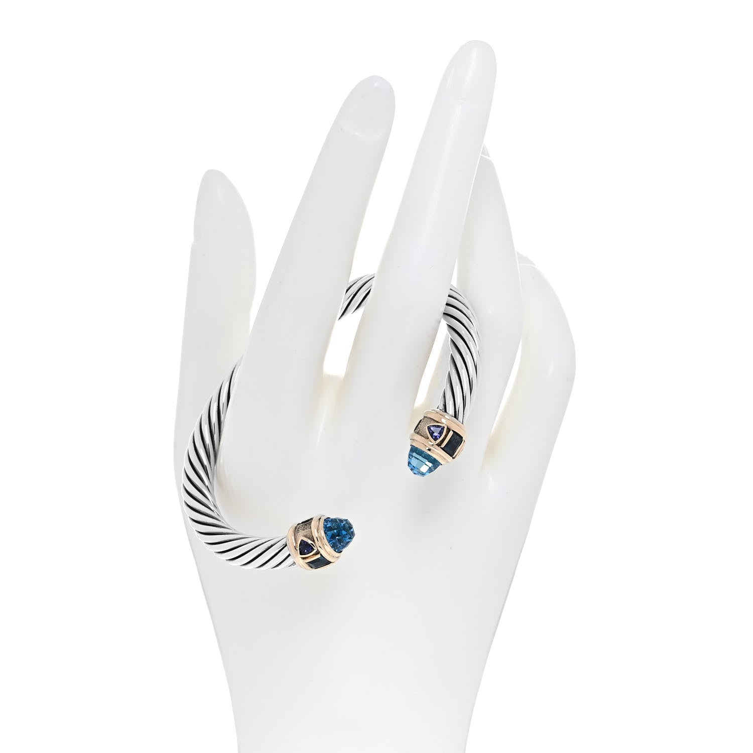 David Yurman Sterling Silver 14K Yellow Gold Hampton Blue Topaz Iolite 7mm Cable Renaissance Bracelet 2 of 5