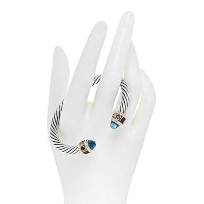 David Yurman Sterling Silver 14K Yellow Gold Hampton Blue Topaz Iolite 7mm Cable Renaissance Bracelet 2 of 5