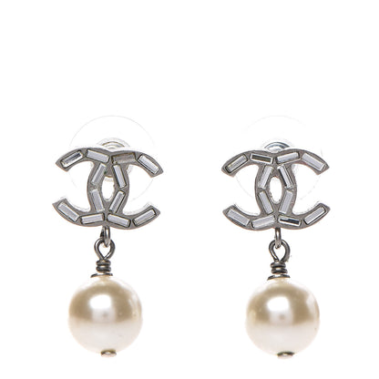 Chanel Crystal Pearl CC Drop Earrings Silver 1 of 5