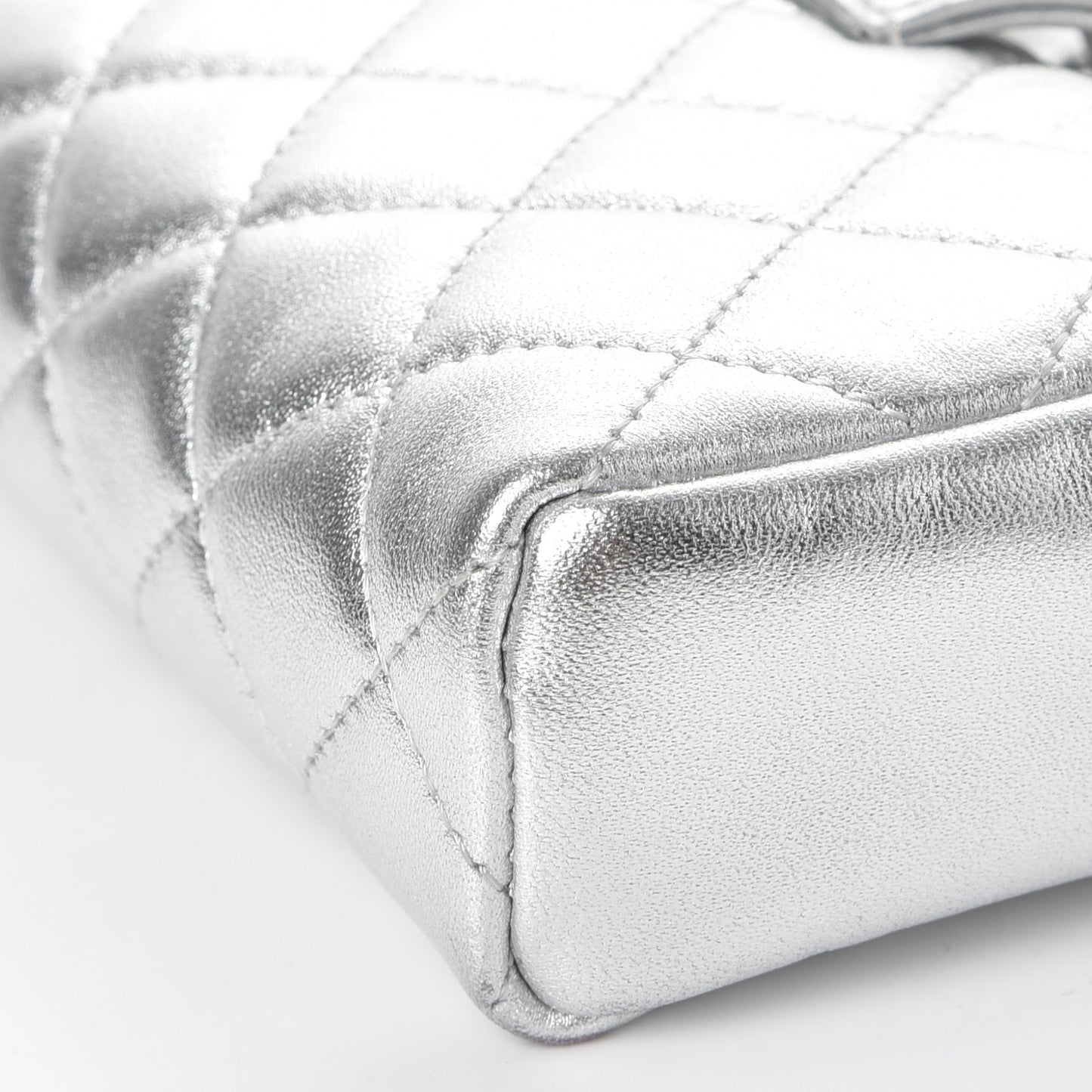 Metallic Lambskin Quilted Pearl Chain Mini Love Symbols Bag Silver