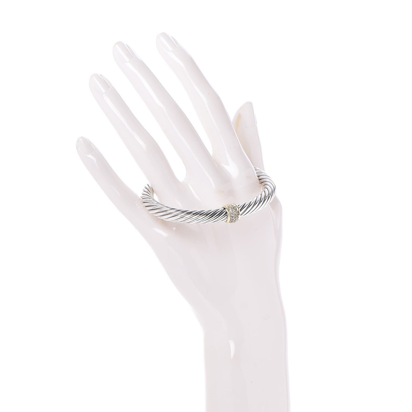 Sterling Silver 18K Yellow Gold Diamond 7mm Cable Classics Bracelet