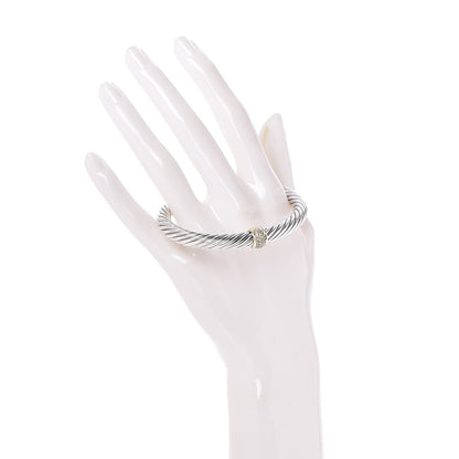 David Yurman Sterling Silver 18K Yellow Gold Diamond 7mm Cable Classics Bracelet 2 of 5
