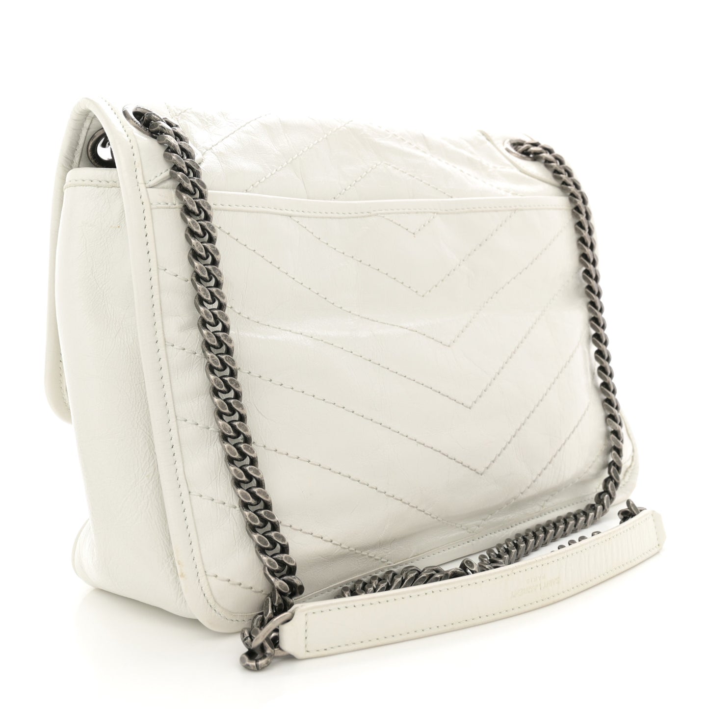 Crinkled Calfskin Matelasse Monogram Medium Niki Chain Satchel Dirty White