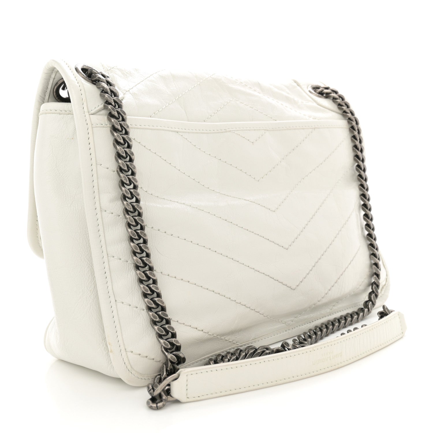 Saint Laurent Crinkled Calfskin Matelasse Monogram Medium Niki Chain Satchel Dirty White 3 of 13