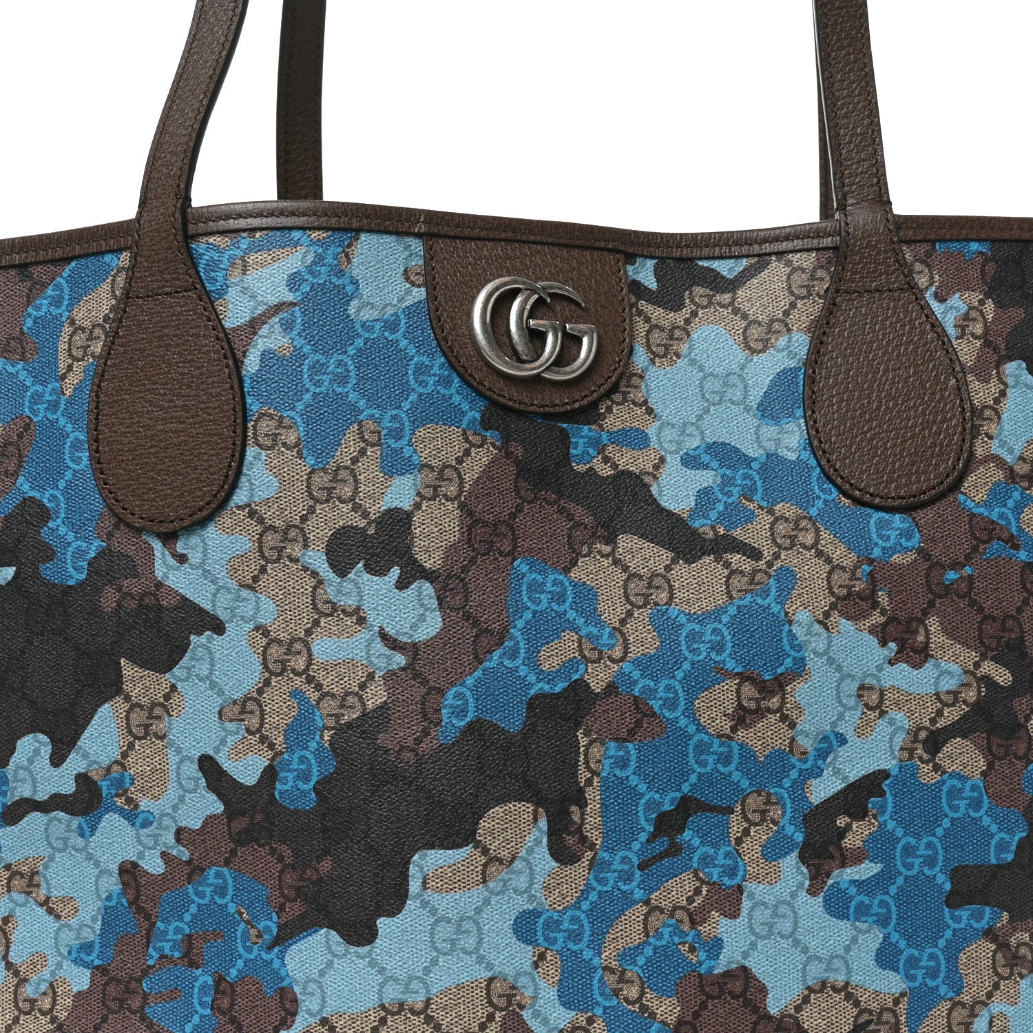 Gucci GG Supreme Monogram Camouflage Print Large Tote Beige Ebony New Acero Blue 8 of 10