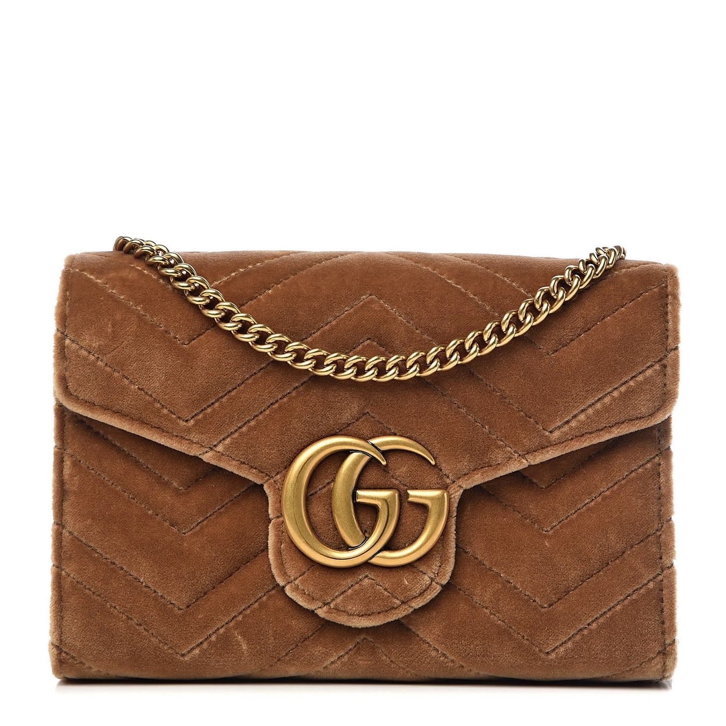 Velvet Matelasse GG Marmont Chain Wallet Taupe