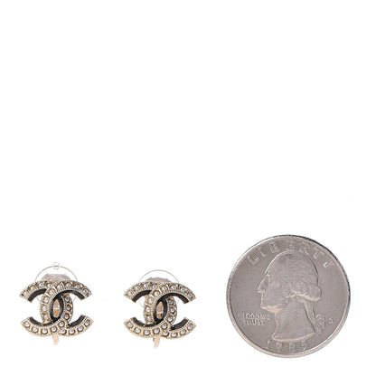 Chanel Enamel Pearl CC Clip On Earrings Light Gold Black 2 of 5
