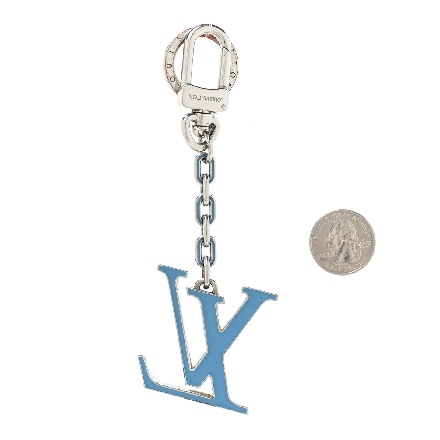 Metal Palladiium Finish Lacquer LV Initiales Bag Charm Key Holder