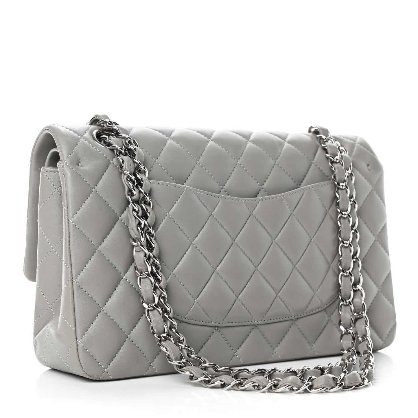 Lambskin Quilted Medium Double Flap Grey