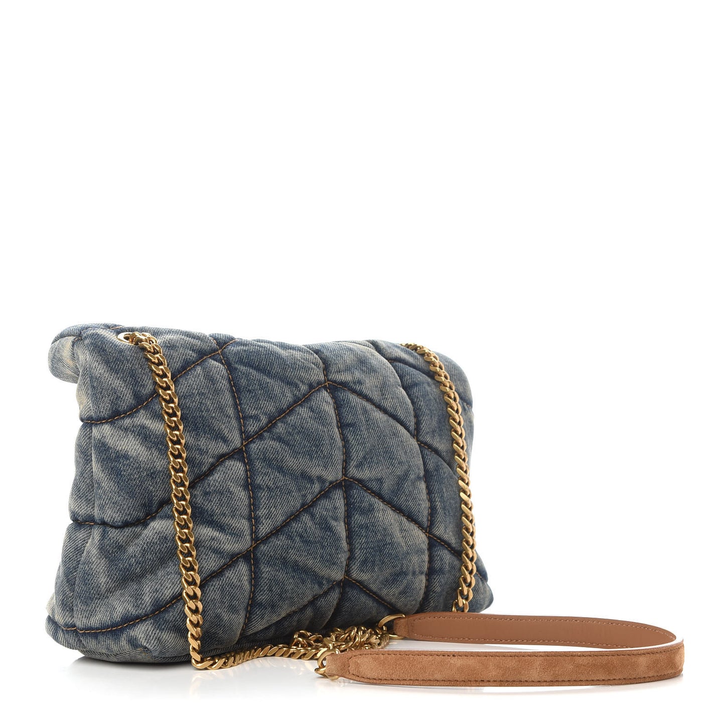 ; SAINT LAURENT Denim Quilted Toy Loulou Puffer Monogram Chain Satchel Rodeo Blue