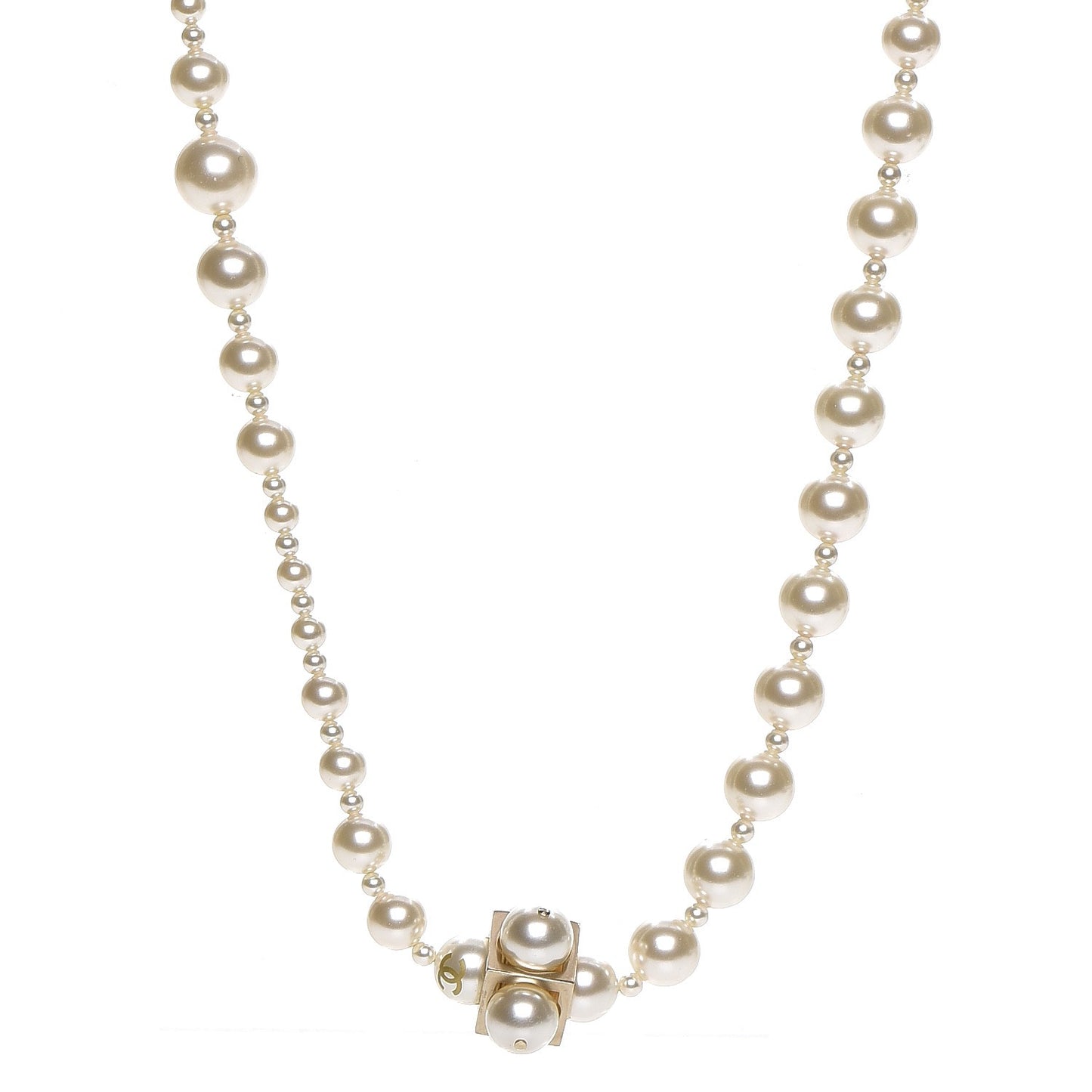 Pearl Cluster CC Long Necklace Gold
