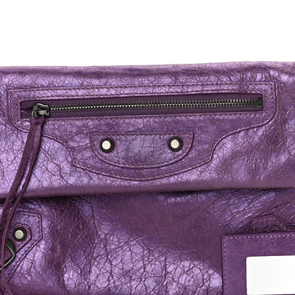 Balenciaga Agneau Classic Hardware Envelope Clutch Metallic Purple 7 of 13