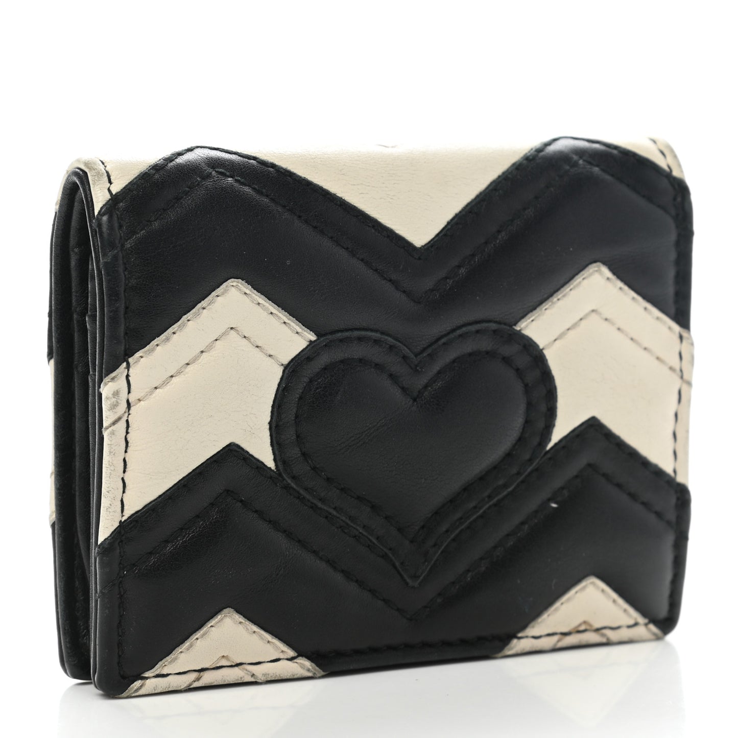 Calfskin Matelasse GG Marmont Card Case Black White