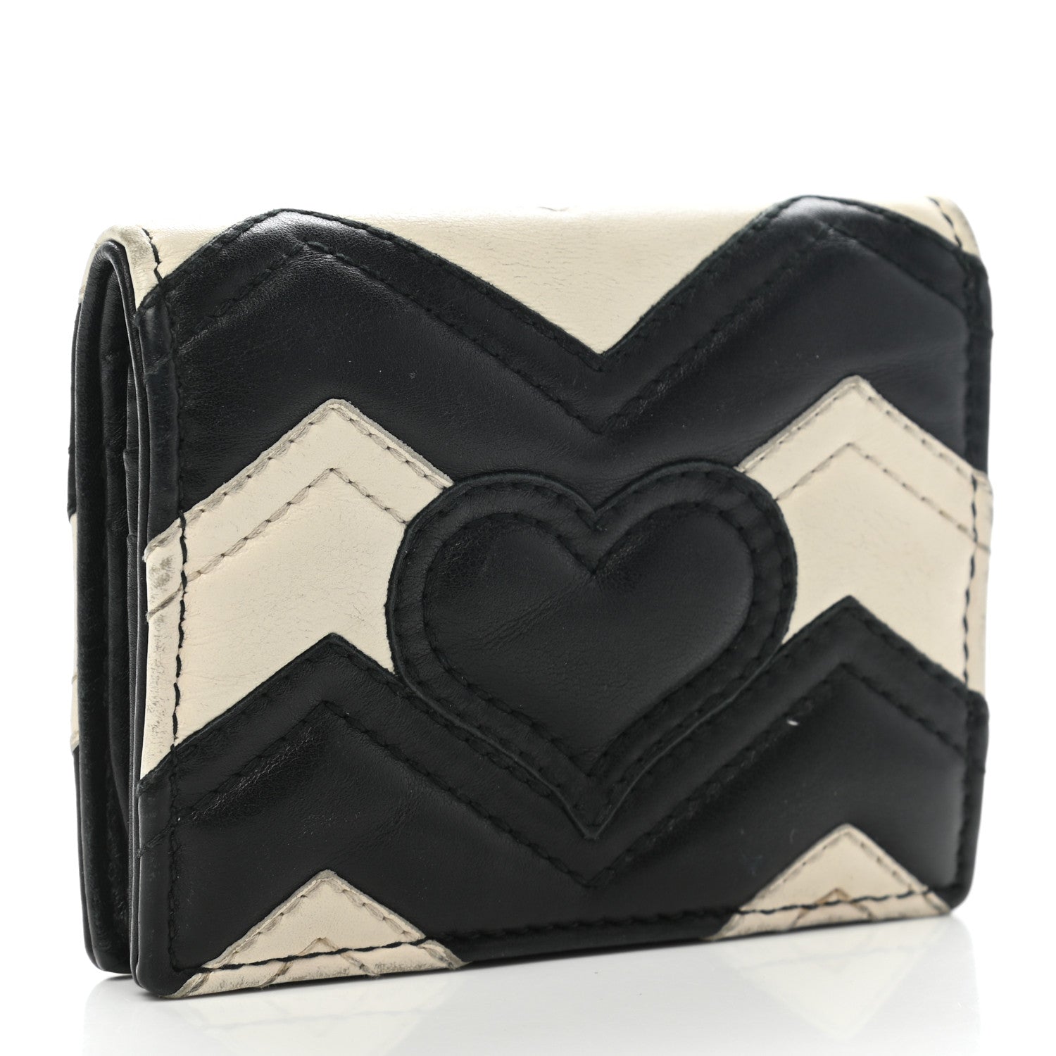 Gucci Calfskin Matelasse GG Marmont Card Case Black White 3 of 8