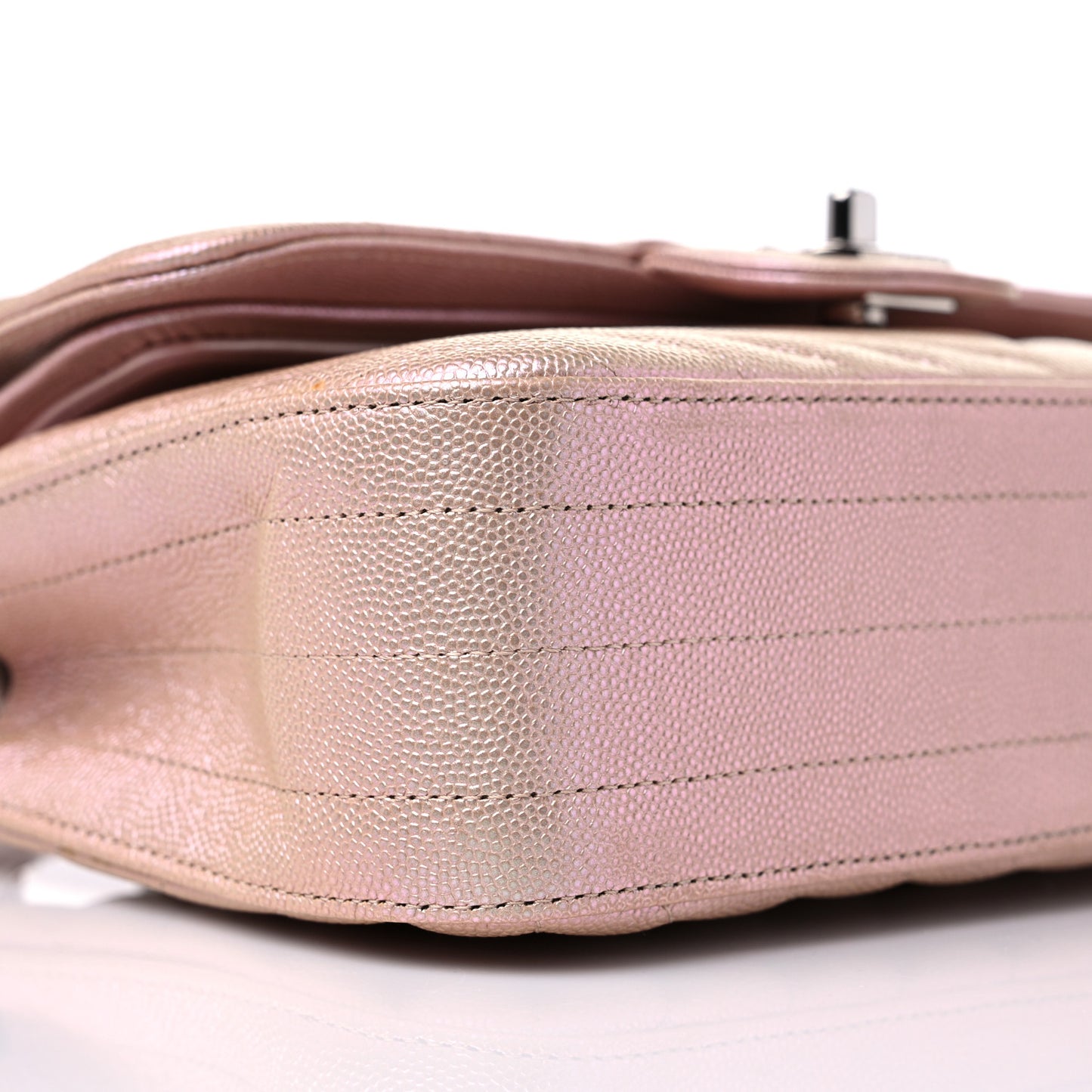 Iridescent Caviar Chevron Quilted Small Double Flap Light Gold