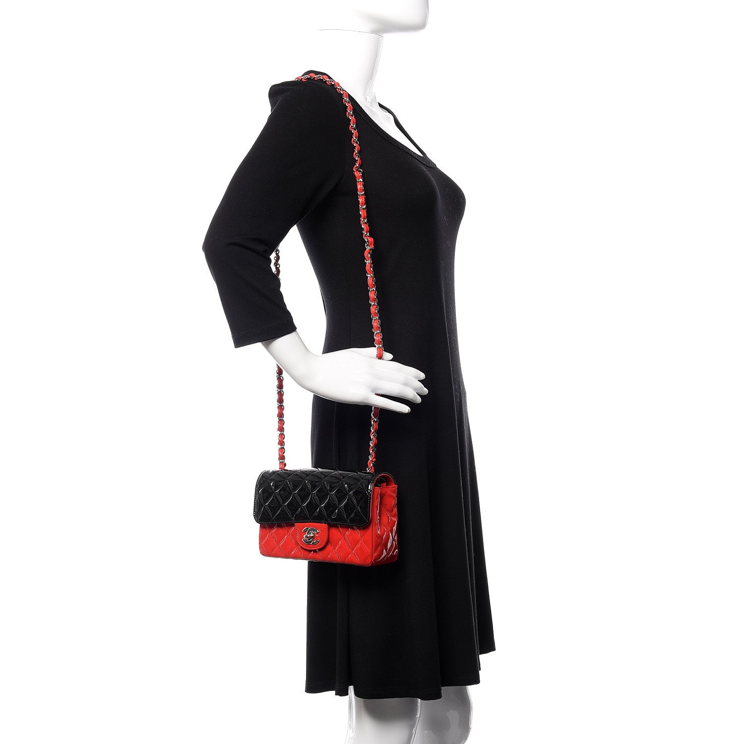 Chanel Patent Calfskin Quilted Bi-Color Mini Rectangular Flap Red Black 2 of 11