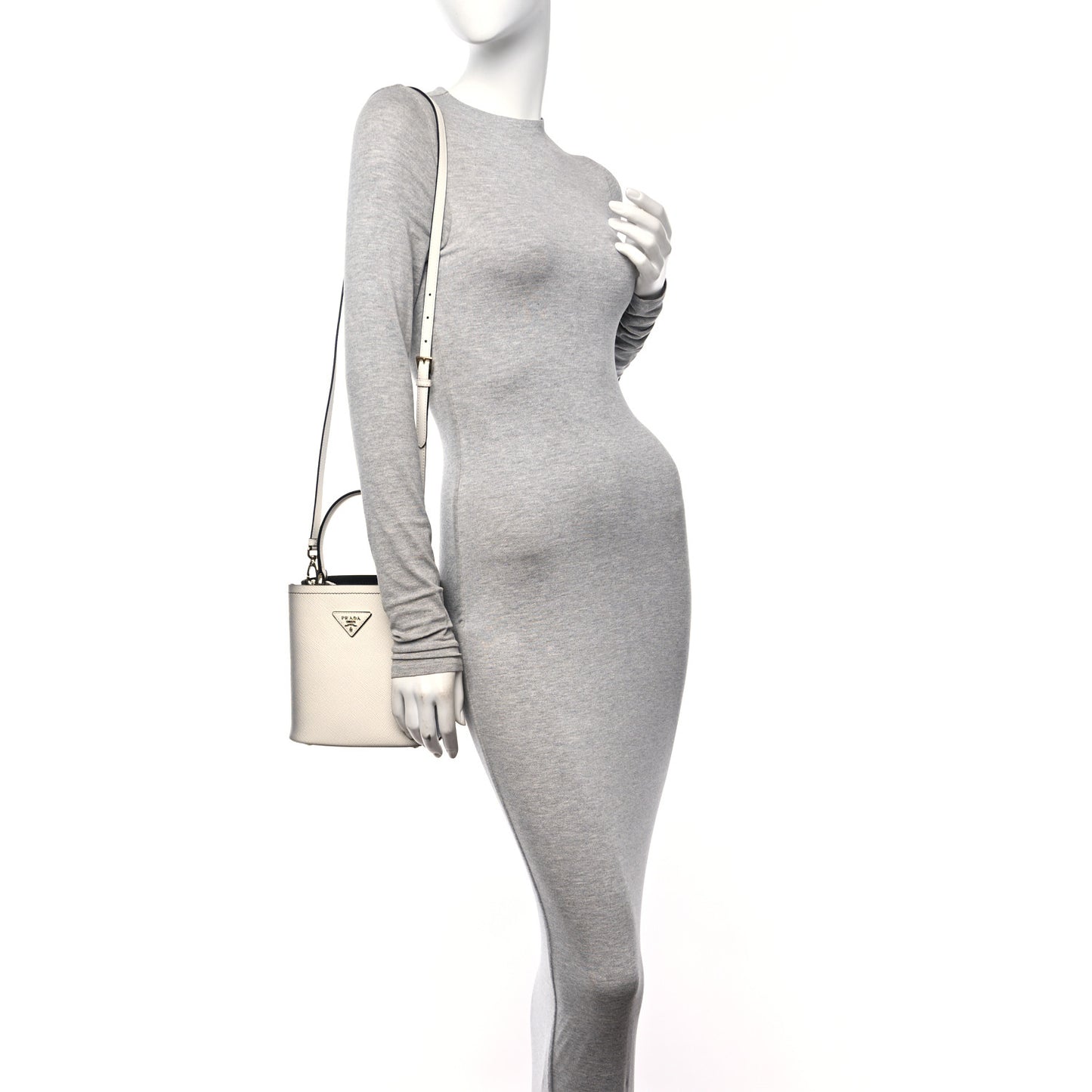 Saffiano Cuir Small Panier Bucket Bag White Sfumato