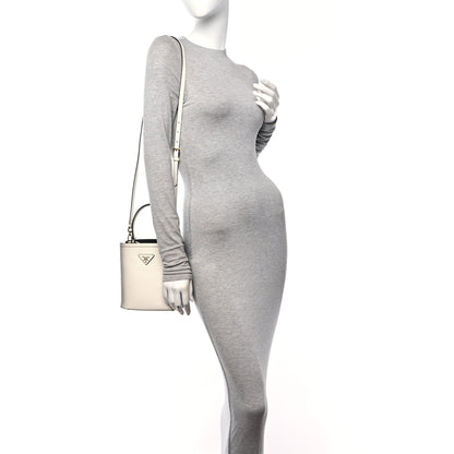 Prada Saffiano Cuir Small Panier Bucket Bag White Sfumato 3 of 9