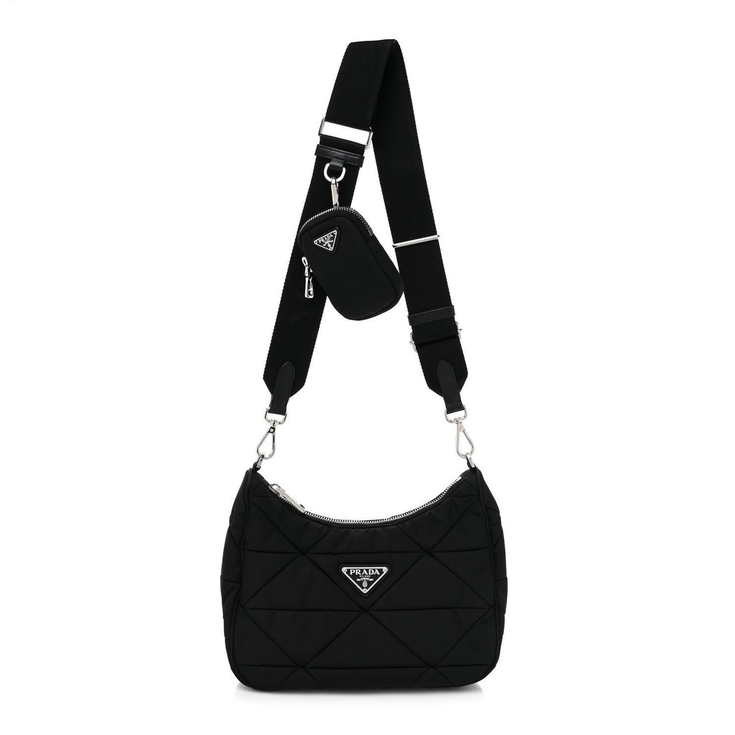 Re-Nylon Triangle Padded Patchwork Shoulder Bag Black