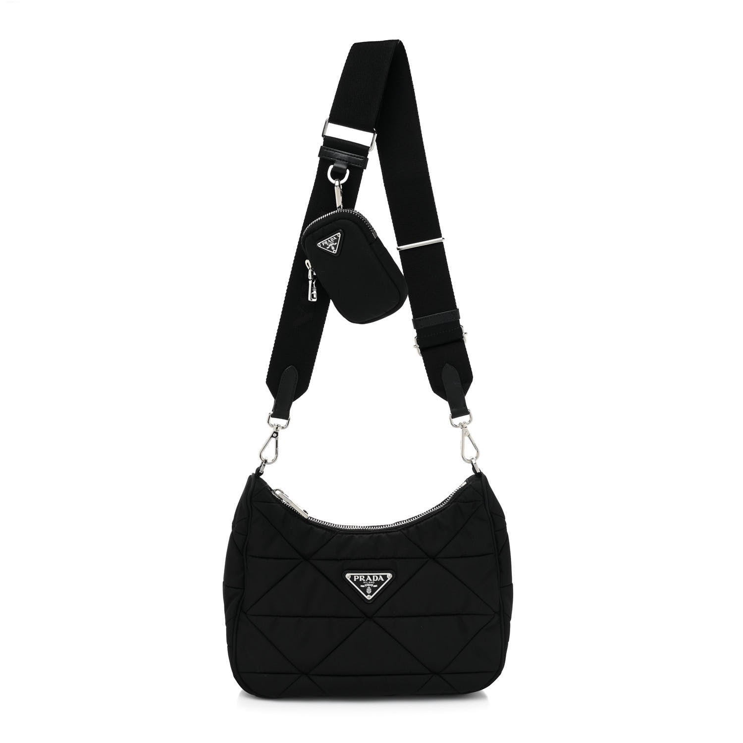 Prada Re-Nylon Triangle Padded Patchwork Shoulder Bag Black 1 of 8