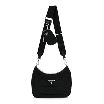 Prada Re-Nylon Triangle Padded Patchwork Shoulder Bag Black 1 of 8