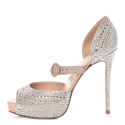 Valentino Garavani Suede Strass Crystal Peep Toe Mary Jane Platform Sandals 36 Poudre 1 of 9