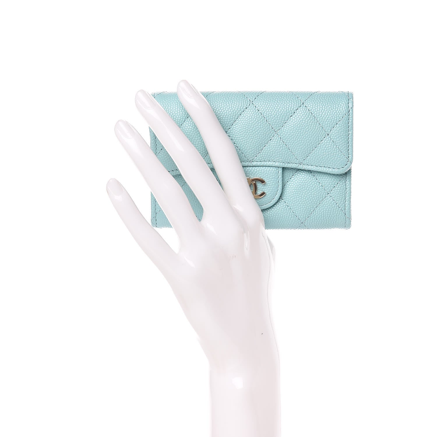 Chanel Caviar Quilted Flap Card Holder Turquoise 2 of 9
