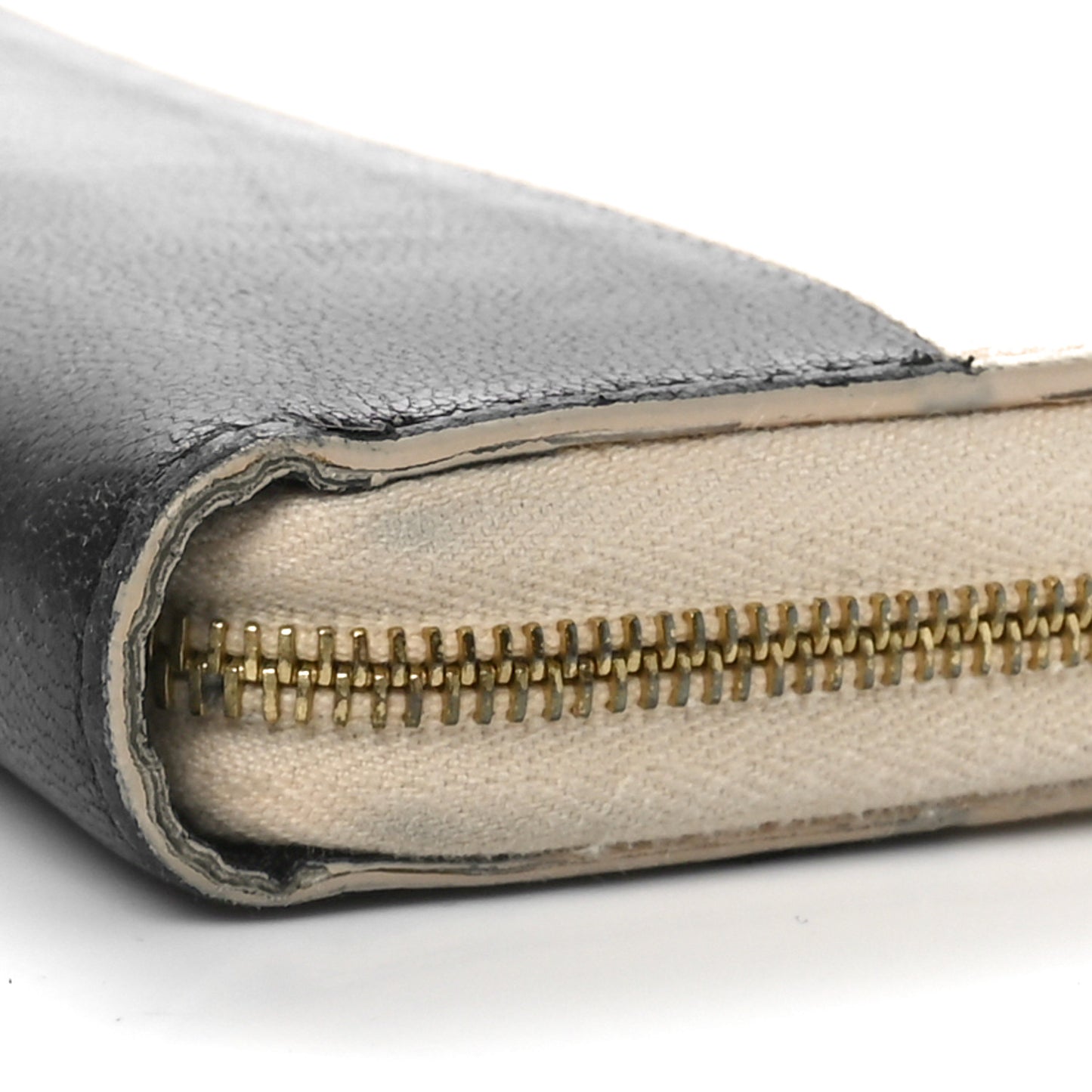 Lambskin Large Zip Around Multifunction Wallet Beige Black