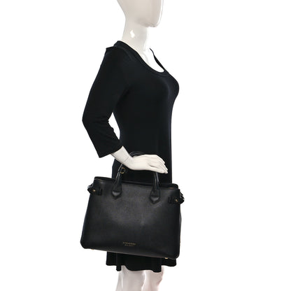 Burberry Grainy Calfskin House Check Medium Banner Tote Black 2 of 10