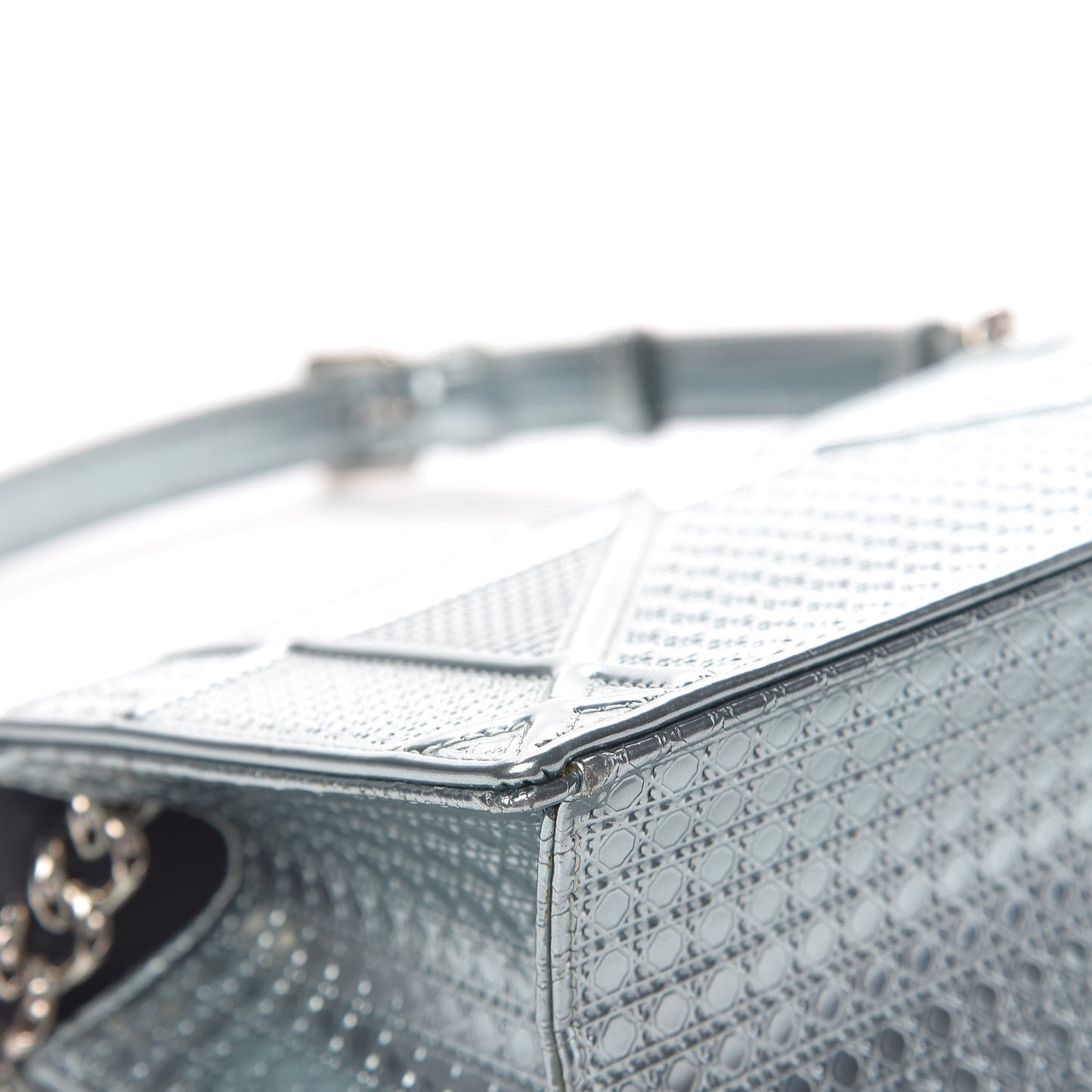 Metallic Patent Micro-Cannage Small Diorama Flap Bag Azur