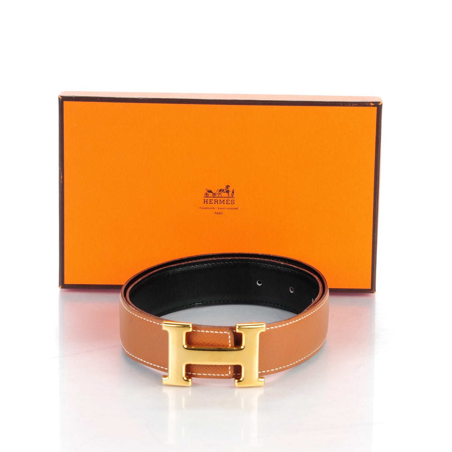 Box Courchevel 32mm H Belt 65 Black Gold