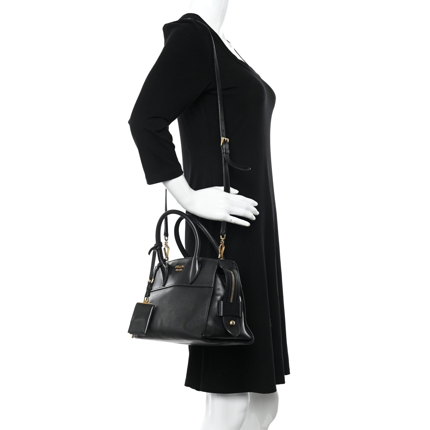 Prada Saffiano City Calfskin Small Esplanade Tote Black 2 of 27