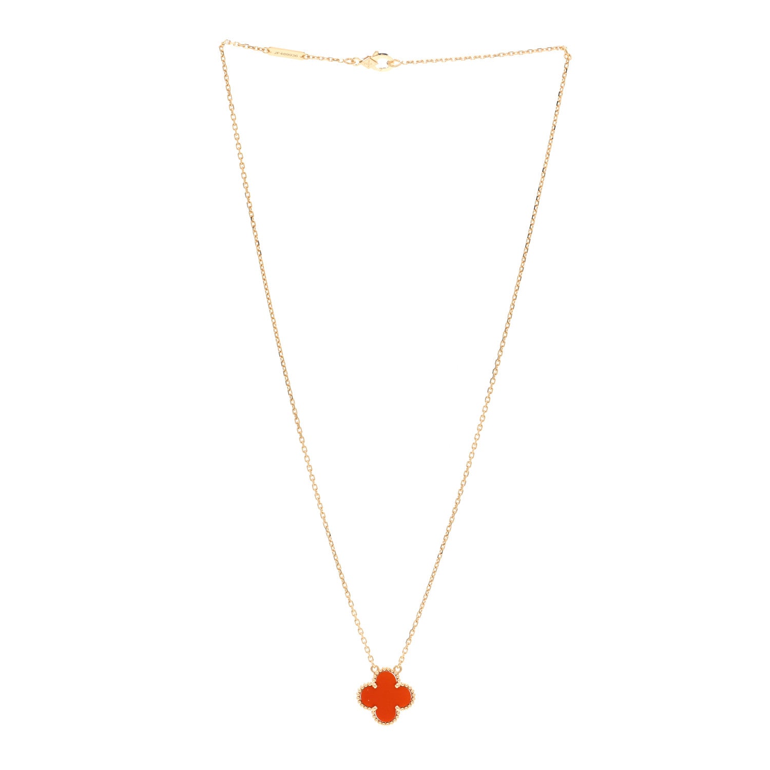 Van Cleef & Arpels 18K Yellow Gold Carnelian Vintage Alhambra Pendant Necklace 3 of 5